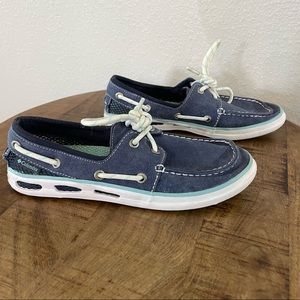 Columbia Womens Vulc N Vent Navy Blue Canvas Moc Toe Boat Shoes Size US 6